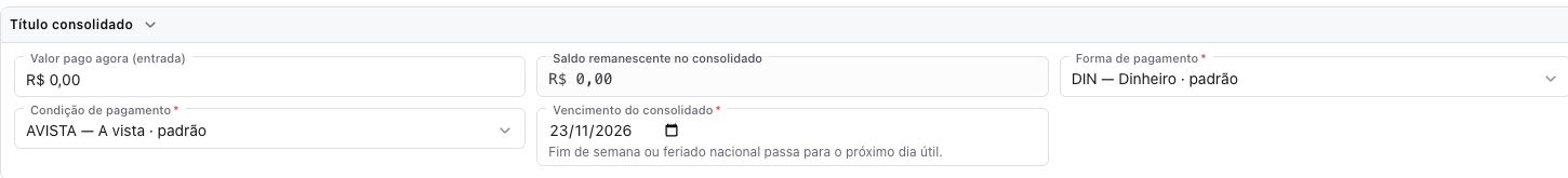 Campos da composição: entrada, saldo, forma, condição e vencimento