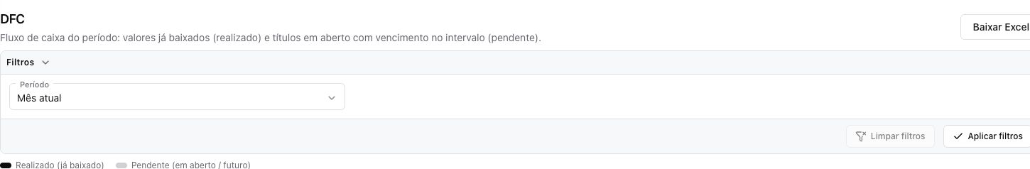 Filtros do DFC: selecione o período e aplique a consulta
