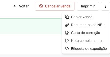 No alto à direita da venda, o menu de três pontos contém Carta de correção — nota de demonstração